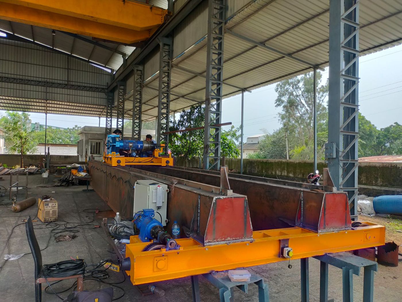 Double girder EOT crane with hoist trolley under assembly